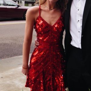 Sherri Hill Red sequined prom dress
